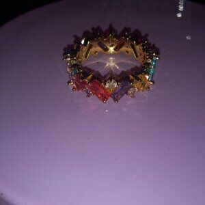 Infinity Baguette Gold Plated Rainbow Gem ring sz 7